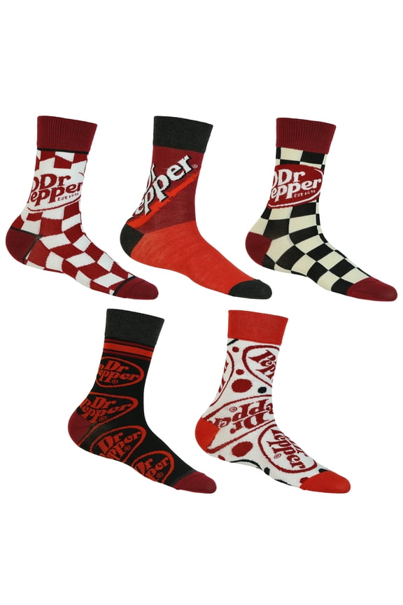 Dr. Pepper 5 Pack Logo Design Mix and Match Adult Mid-Calf Crew Socks 5 Pairs