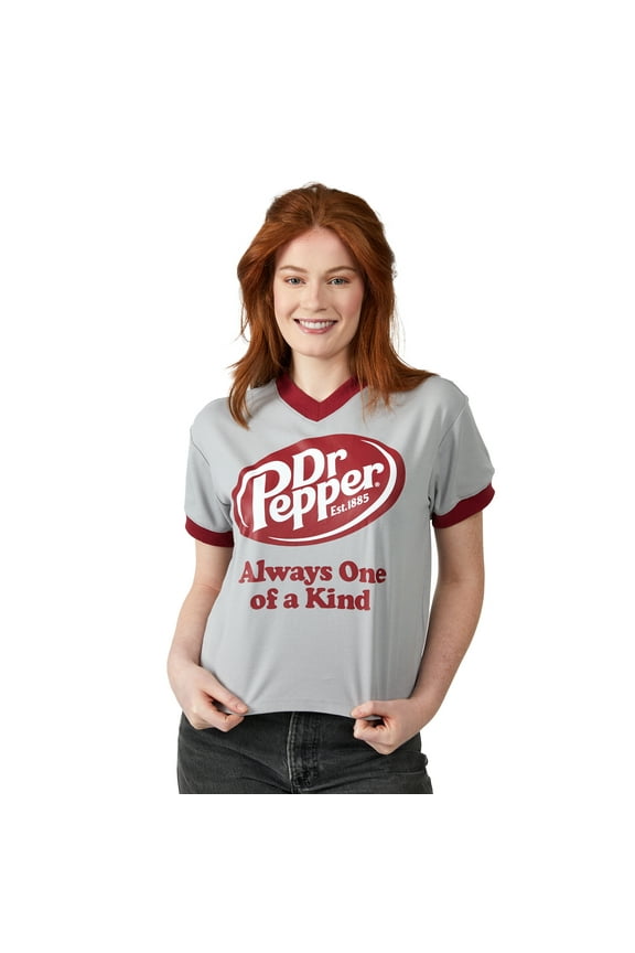 Dr Pepper Always One Of A Kind V-Neck Short Sleeve Gray Heather Women's Crop Top XL