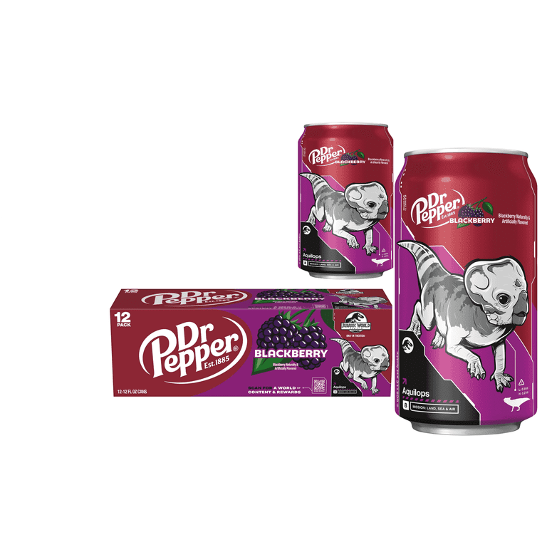 Dr Pepper Blackberry Soda Pop, 12 fl oz, 12 Pack Cans, Jurassic