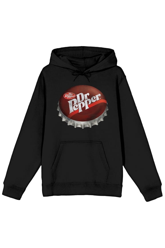 Dr Pepper Bottle Cap Art Long Sleeve Black Adult Hooded Sweatshirt-Large