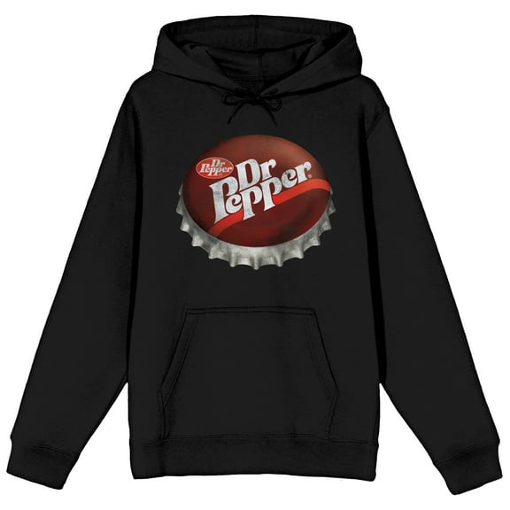 Dr Pepper Bottle Cap Art Long Sleeve Black Adult Hooded Sweatshirt-Medium