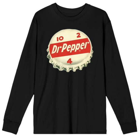 Dr Pepper Bottle Cap Crew Neck Long Sleeve Men's Black Tee -XXL