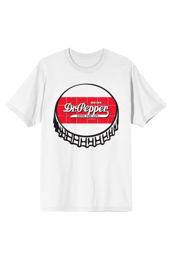 Dr Pepper Bottle Cap With Logo Crew Neck Short Sleeve Men's White T-shirt-Large