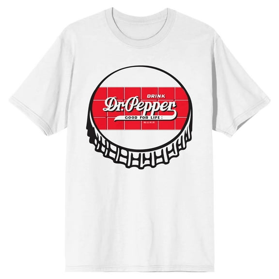 Dr Pepper Bottle Cap With Logo Crew Neck Short Sleeve Men's White T-shirt-Medium