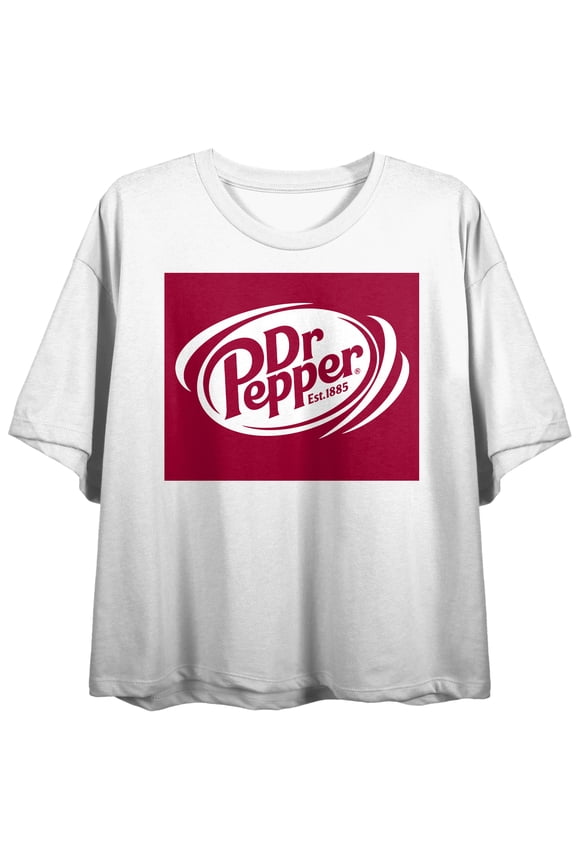 Dr Pepper Box Logo Women's White Crew Neck Short Sleeve Crop Top-Small
