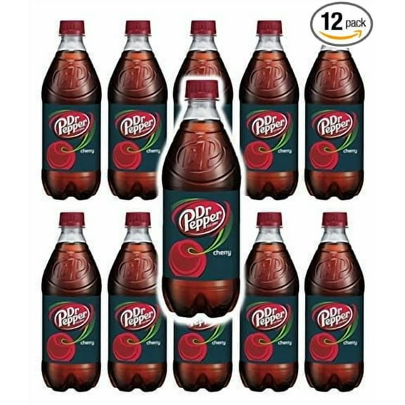 Doctor Pepper Cherry 20oz Soda Bottles Pack of 12, Total of 240 Fl Oz
