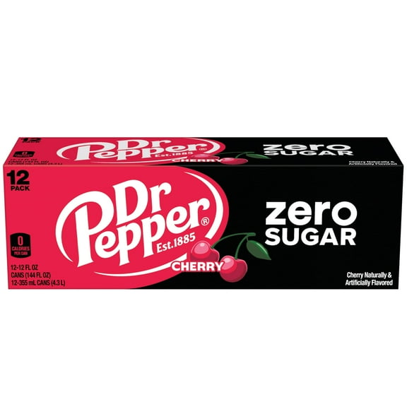 Dr Pepper Cherry Zero Sugar Soda 12 oz Cans - 12 pk