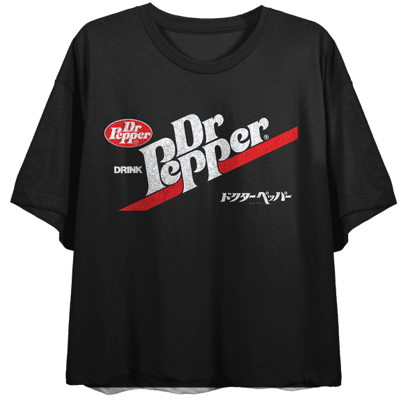 Dr Pepper Classic Logo Women's Black Short Sleeve Crop Tee-Medium