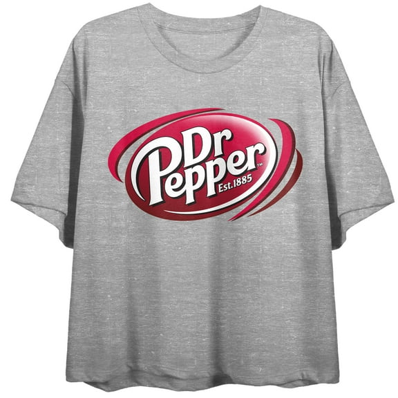 Dr Pepper Classic Logo Women's Heather Gray Graphic Crop Tee -Medium