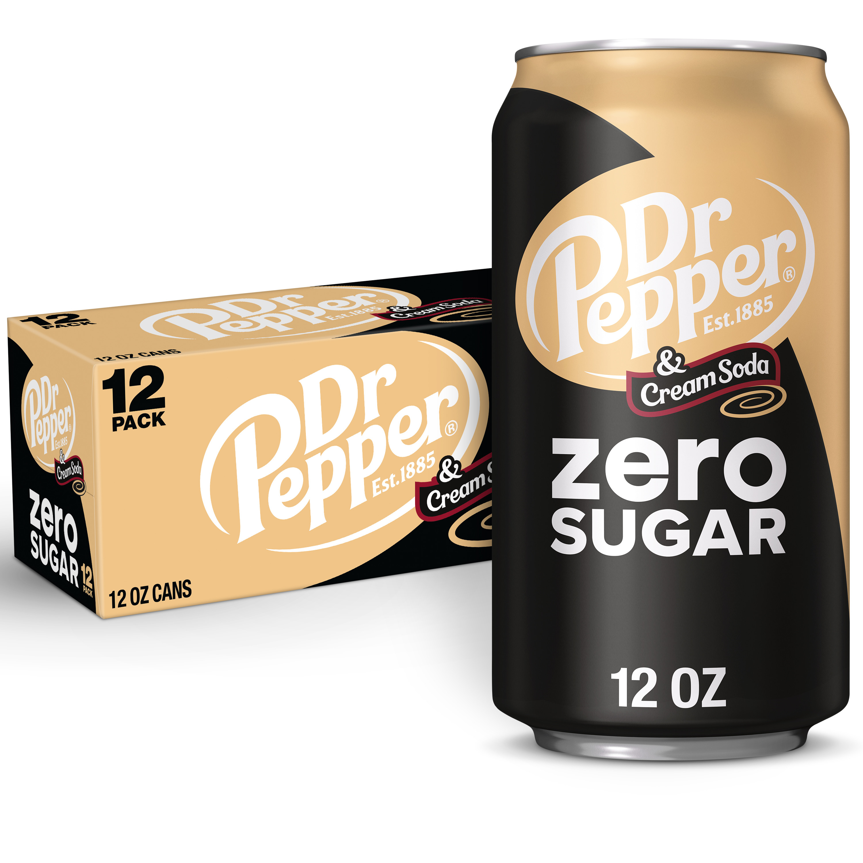 Dr Pepper & Cream Zero Sugar Soda Pop, 12 fl oz, 12 Pack Cans - image 1 of 12