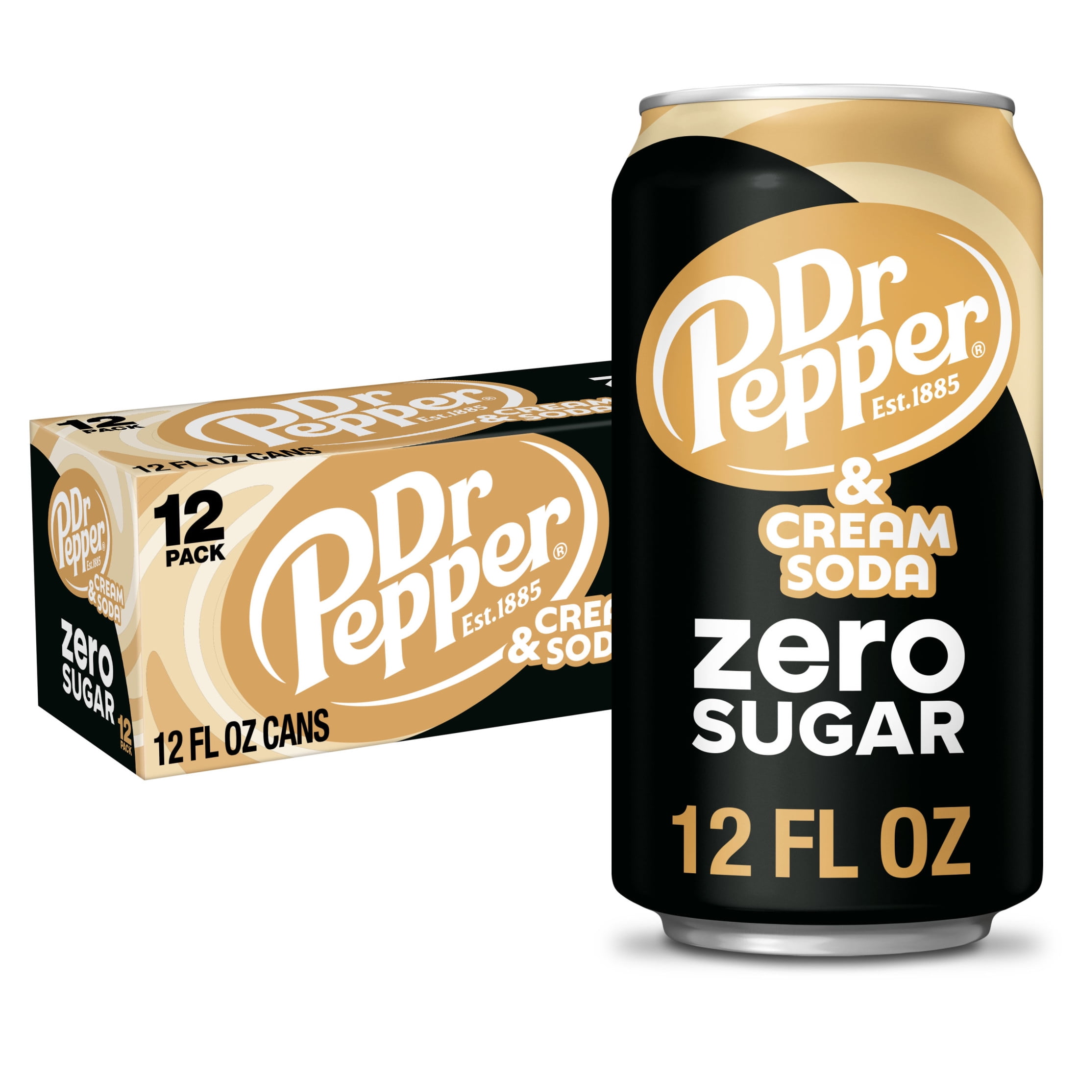 Dr Pepper & Cream Zero Sugar Soda Pop, 12 fl oz, 12 Pack Cans
