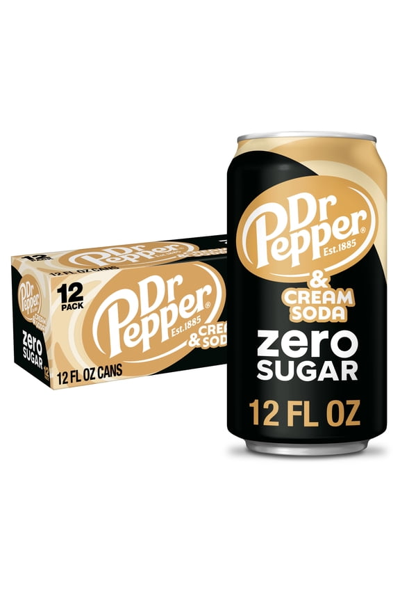 Dr Pepper & Cream Zero Sugar Soda Pop, 12 fl oz, 12 Pack Cans