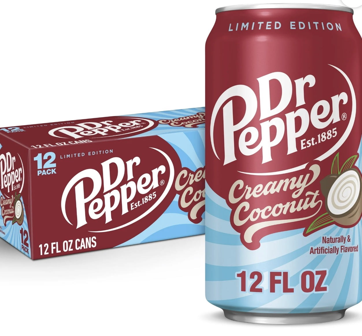Dr Pepper Creamy Coconut Soda Pop, 12 fl oz, 12 Pack Cans