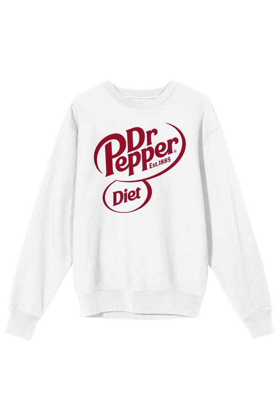 Dr Pepper Diet Dr Pepper Logo Adult White Crew Neck Long Sleeve Sweatshirt-Large