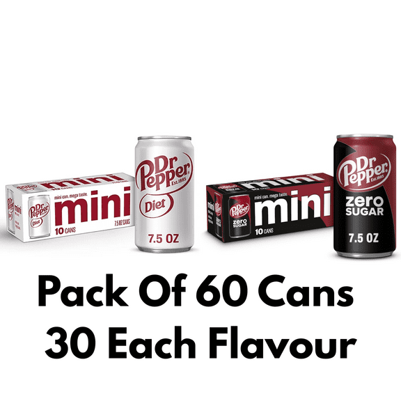 Dr Pepper Diet & Zero Sugar Mini Soda Cans Variety Pack, 7.5 fl oz, 60 Count (30 Each)