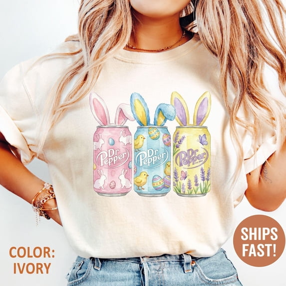 Dr Pepper Easter Shirt: Cute Easter Day Shirt, Easter Gift Tee, Bunny Easter Retro Soda Can T-shirt,Natural Color,Size L