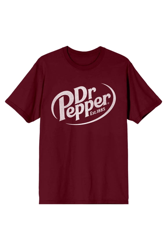 Dr Pepper Est.1885 Logo Men's Maroon Crew Neck Short Sleeve Tee Shirt-Large