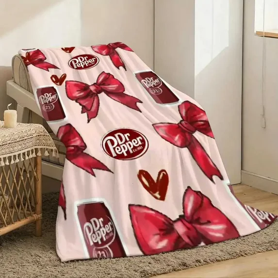 Dr Pepper Flannel Blanket, Red Bow and Heart Soda Pattern Throw Blanket ...