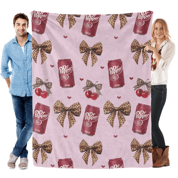 Dr Pepper Flannel Leopard Print Bow Throw Blanket Soft Cozy Nap Blanket for Sofa Bed Office Camping Versatile Use