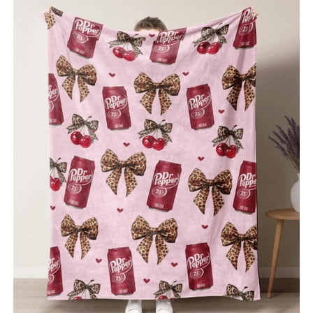 Dr Pepper Flannel Leopard print bow Throw Blanket - Versatile For Sofa, Bed, Office, Camping- Cozy Nap Blanket