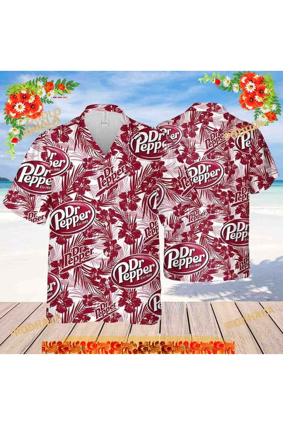 Dr.Pepper Funny Hawaiian Shirt, Tropical Flower Pattern Beach Gift For Beer Lovers