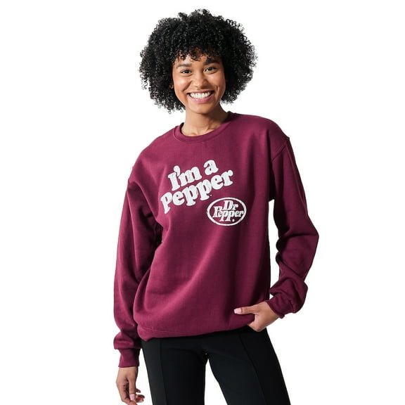 Dr Pepper I'm A Pepper Women's Burgundy Crew Neck Long Sleeve Sweatshirt-XL