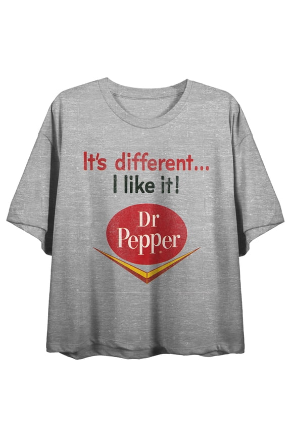 Dr Pepper It's Different I Like It Vintage Logo Crew Neck Short Sleeve Gray Heather Women's Crop Top-XS