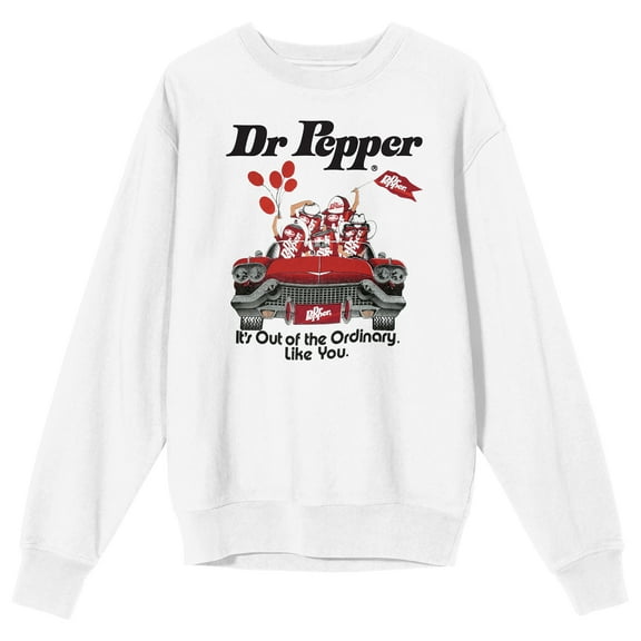 Dr Pepper It's Out Of The Ordinary Car Graphic Crew Neck Long Sleeve White Adult Tee-Medium