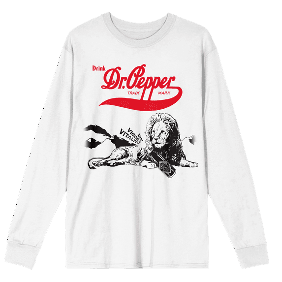 Dr Pepper King Lion Art Crew Neck Long Sleeve White Adult Tee-3XL