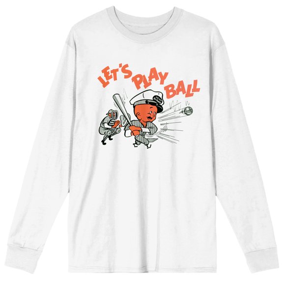 Dr Pepper Let's Play Ball Crew Neck Long Sleeve Men's White Tee -3XL