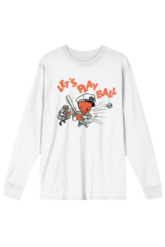 Dr Pepper Let's Play Ball Crew Neck Long Sleeve Men's White Tee -Large