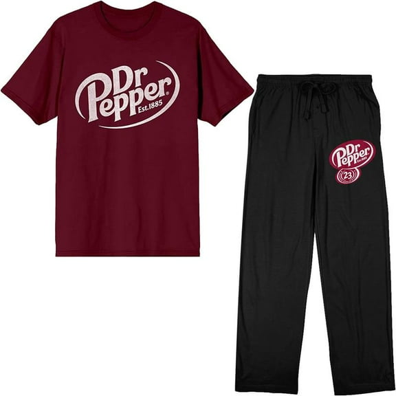 Dr Pepper Logo Adult Maroon T-Shirt and Black Sleep Pajama Pant Set-Large