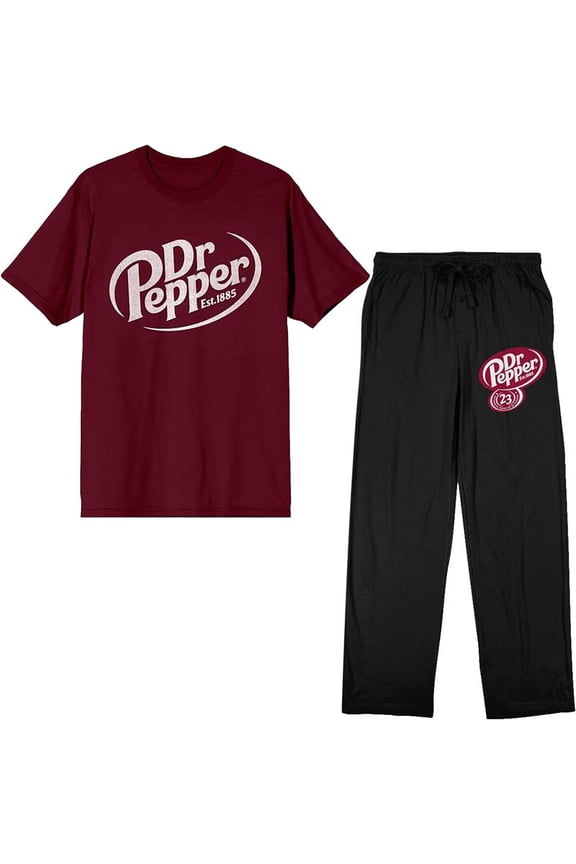 Dr Pepper Logo Adult Maroon T-Shirt and Black Sleep Pajama Pant Set-Large