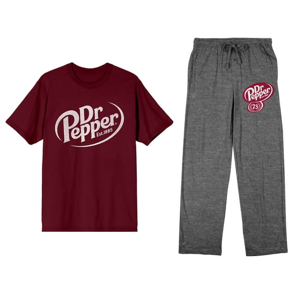 Dr Pepper Logo Adult Maroon T-Shirt and Heather Gray Sleep Pajama Pant Set-Large