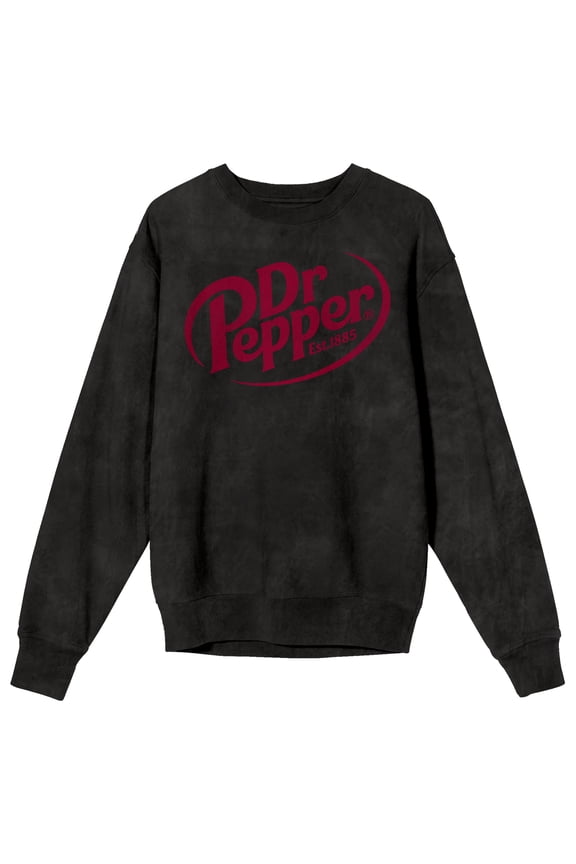 Dr Pepper Logo Adult Mineral Wash Black Salt Crew Neck Long Sleeve Sweatshirt - XL