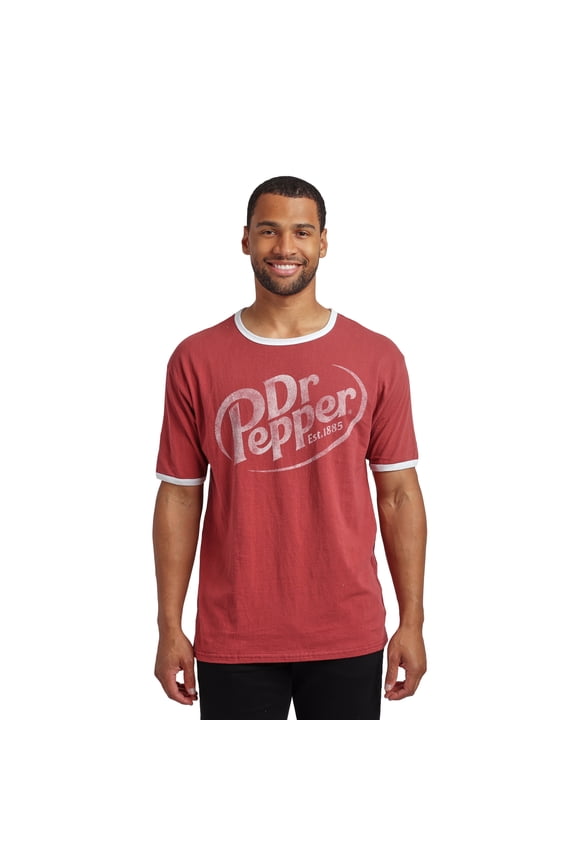 Dr Pepper Logo Crew Neck Short Sleeve Red Men's Ringer Tee
-XXL