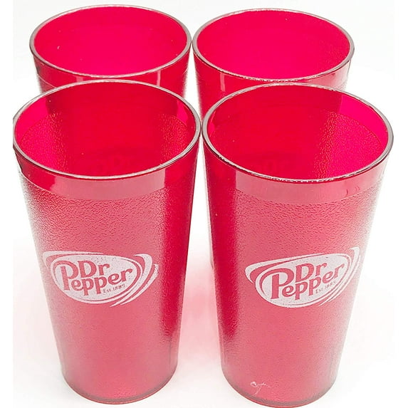 Dr. Pepper Logo Red Plastic Tumblers Set of 4-16oz