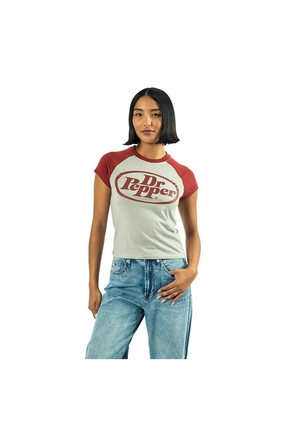 Dr Pepper Logo Women's Gray Heather Crew Neck Short Sleeve Baby Raglan Tee-XXL