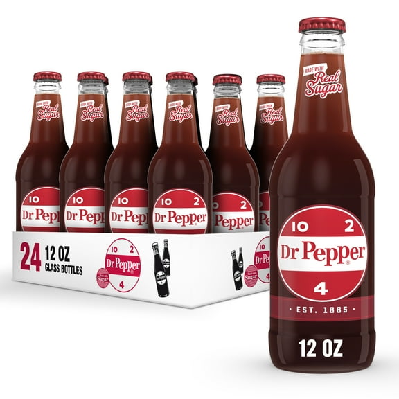 Dr Pepper Made with Sugar, 12 fl oz glass bottles, 24 pack
