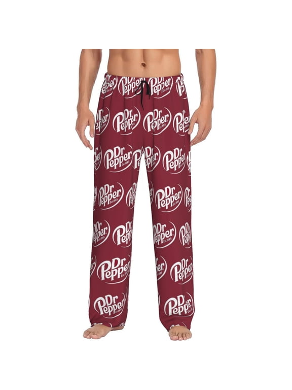 Dr‑Pepper Men’s All‑Over Print Lounge Pajama Pants, Elastic Drawstring Waist Sleep Pants, Soft Lightweight Burgundy Beverage‑Inspired Pattern Loungewear