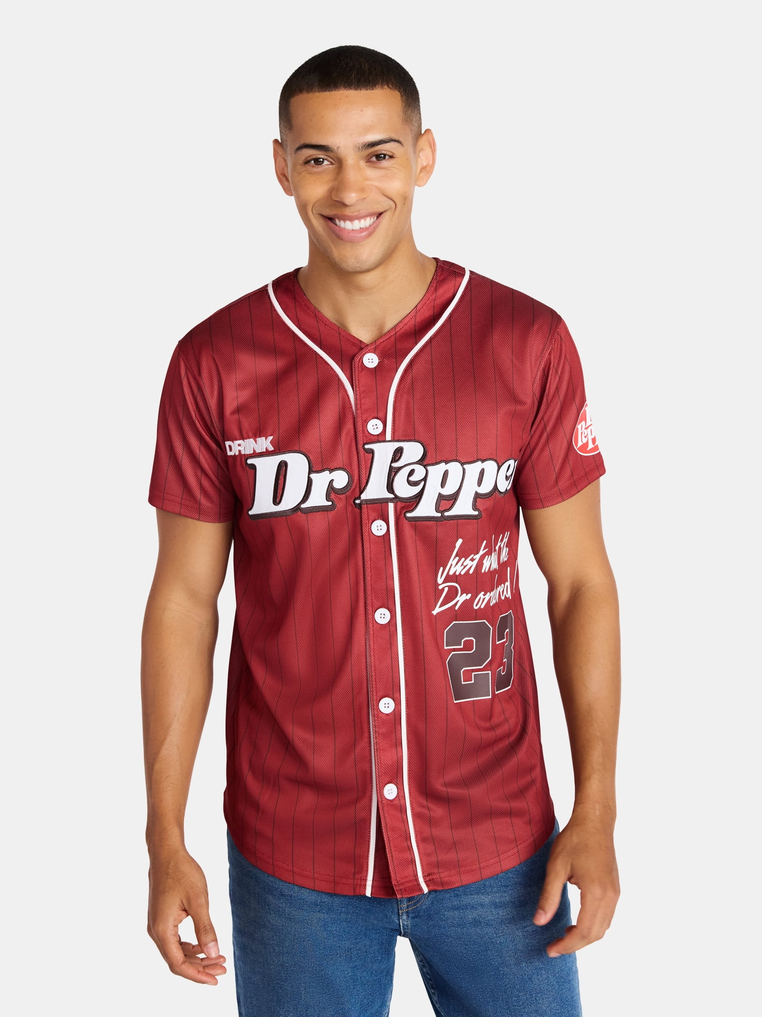 Dr Pepper Men's & Big Men's Graphic Button Up Jersey, Sizes XS-5XL