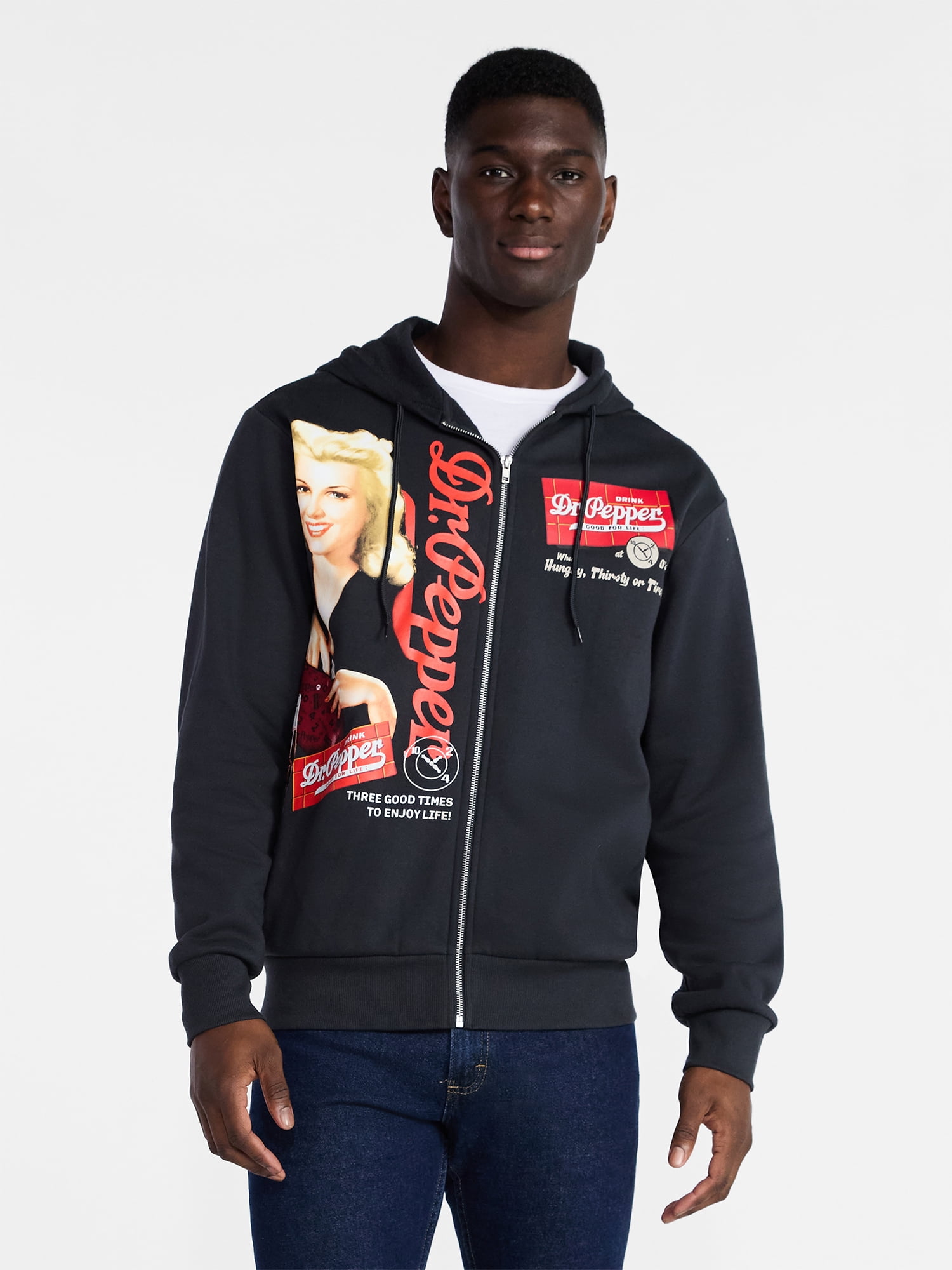 Dr Pepper Men's and Big Men's Zip Hoodie, Sizes XS-3XL