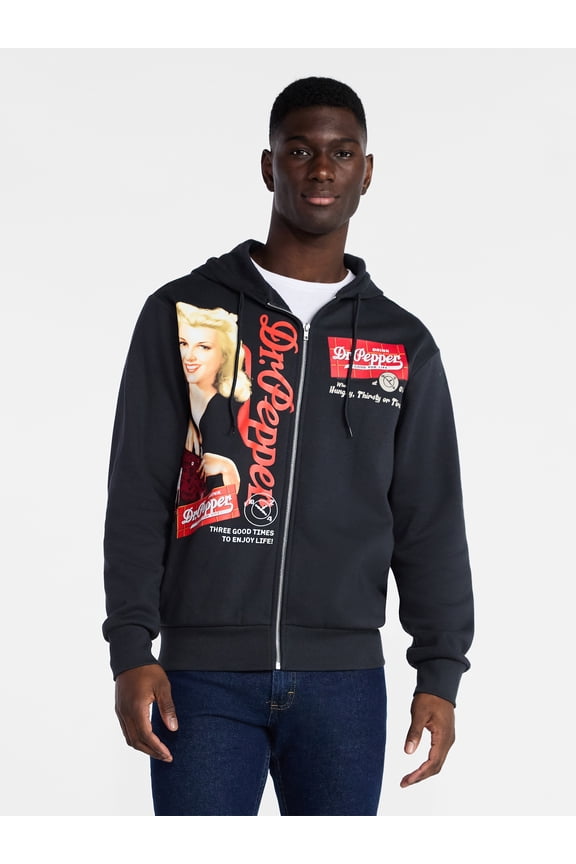 Dr Pepper Men's and Big Men's Zip Hoodie, Sizes XS-3XL