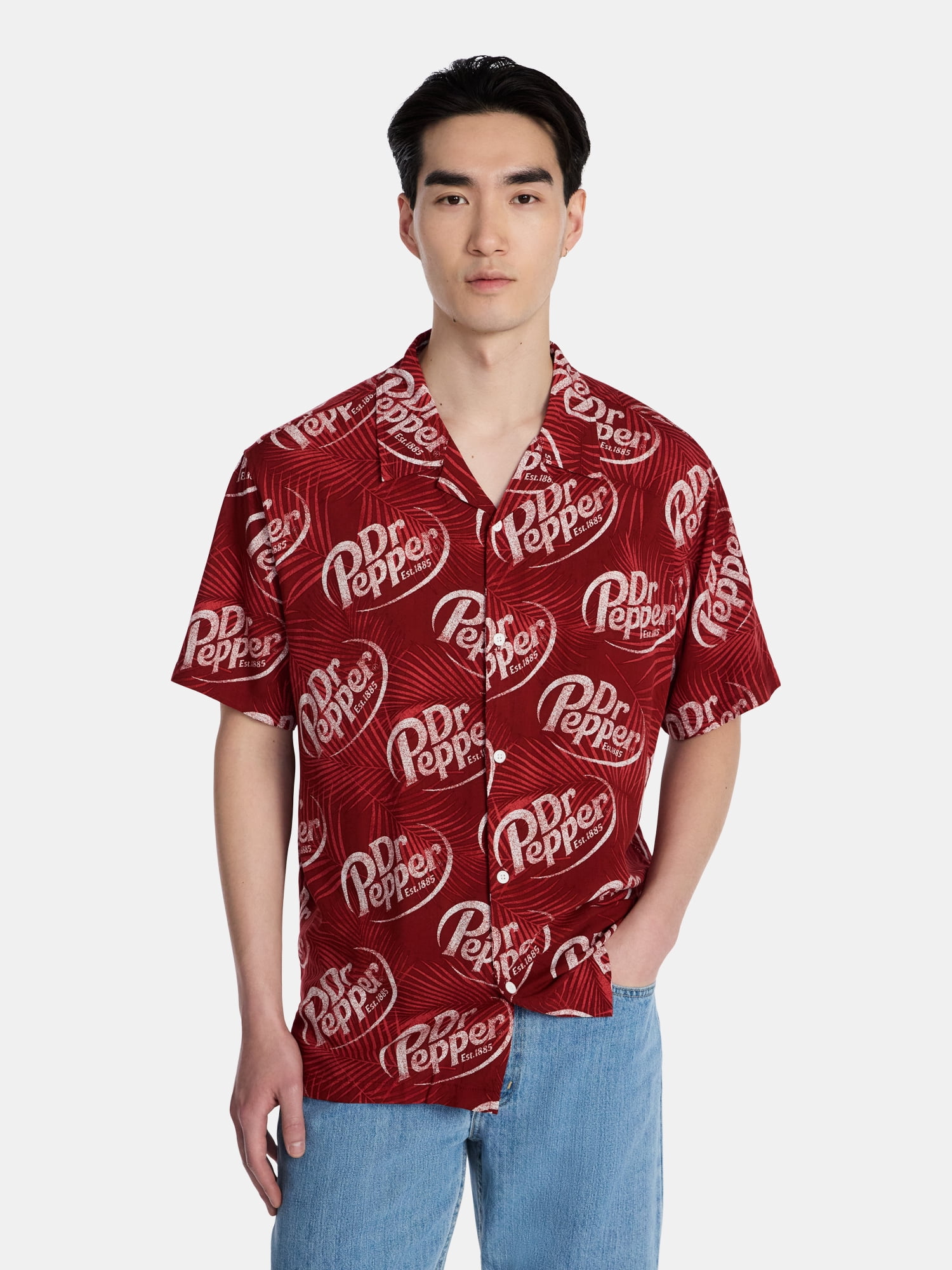 Dr Pepper Men's and Big Men's Graphic Woven Resort Shirt, Sizes S-2XL