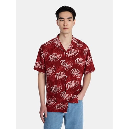 Dr. Pepper Dr Pepper Men's and Big Men's Graphic Woven Resort Shirt, Sizes S-2XL