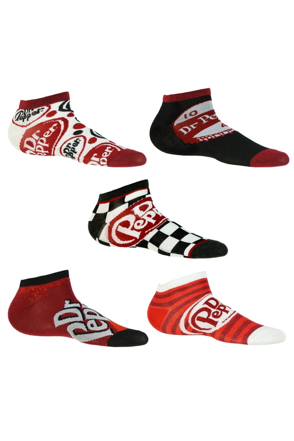 Dr. Pepper Mix and Match Logo Designs Adult 5-Pack No Show Ankle Socks 5 Pairs
