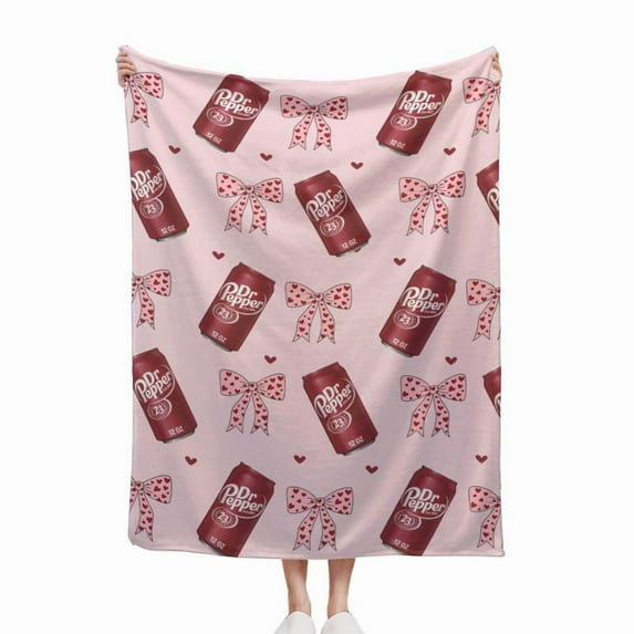 Dr Pepper Original Flavor Pink Bows with Red Hearts Flat Velvet Blanket ...