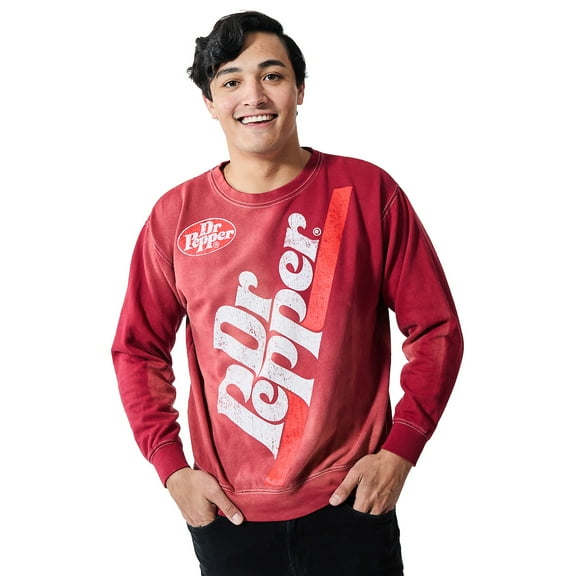 Dr Pepper Oversized Distressed Vintage Logo Adult Unisex Potassium Washed Crew Neck Long Sleeve Sweatshirt-Medium