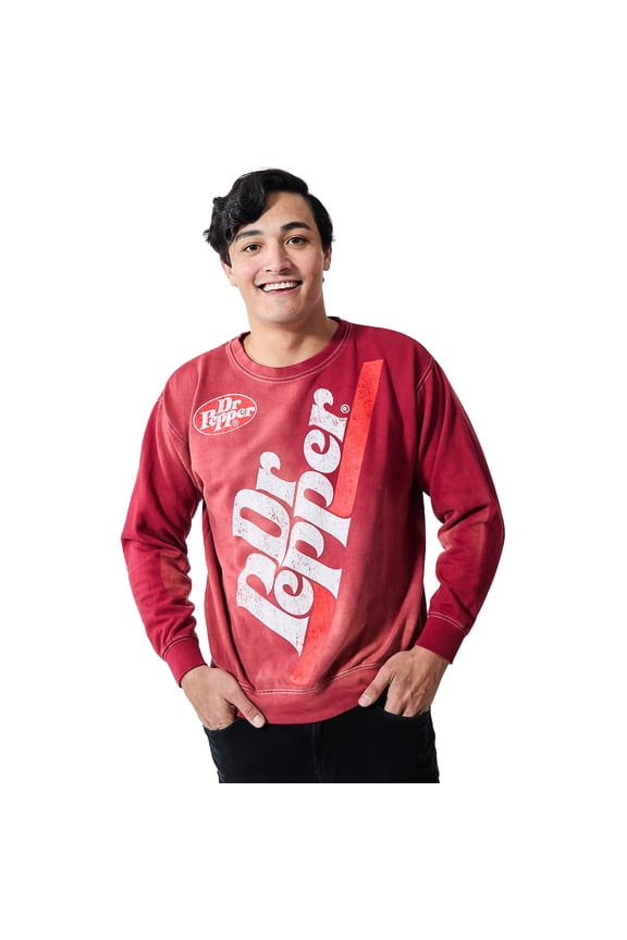 Dr Pepper Oversized Distressed Vintage Logo Adult Unisex Potassium Washed Crew Neck Long Sleeve Sweatshirt-Medium