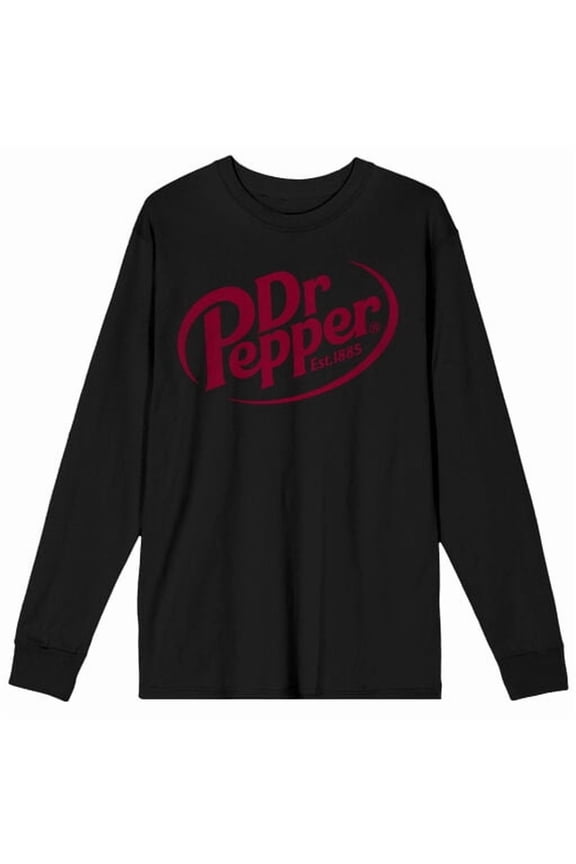 Dr Pepper Red Logo Adult Black Crew Neck Long Sleeve Tee-Medium